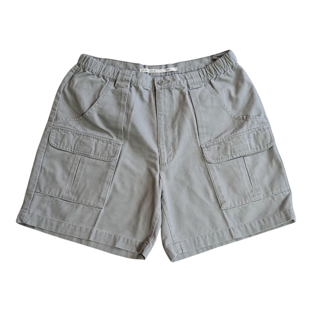 Savane Mens Cargo Shorts Balsam Green 36W Elastic Waist Cotton Canvas Casual
